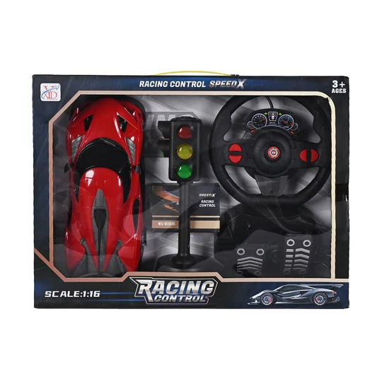 Remote Control Racing Car Toy 1:16 Scale | RC Sports Car with Steering Wheel Controller & Racing Accessories