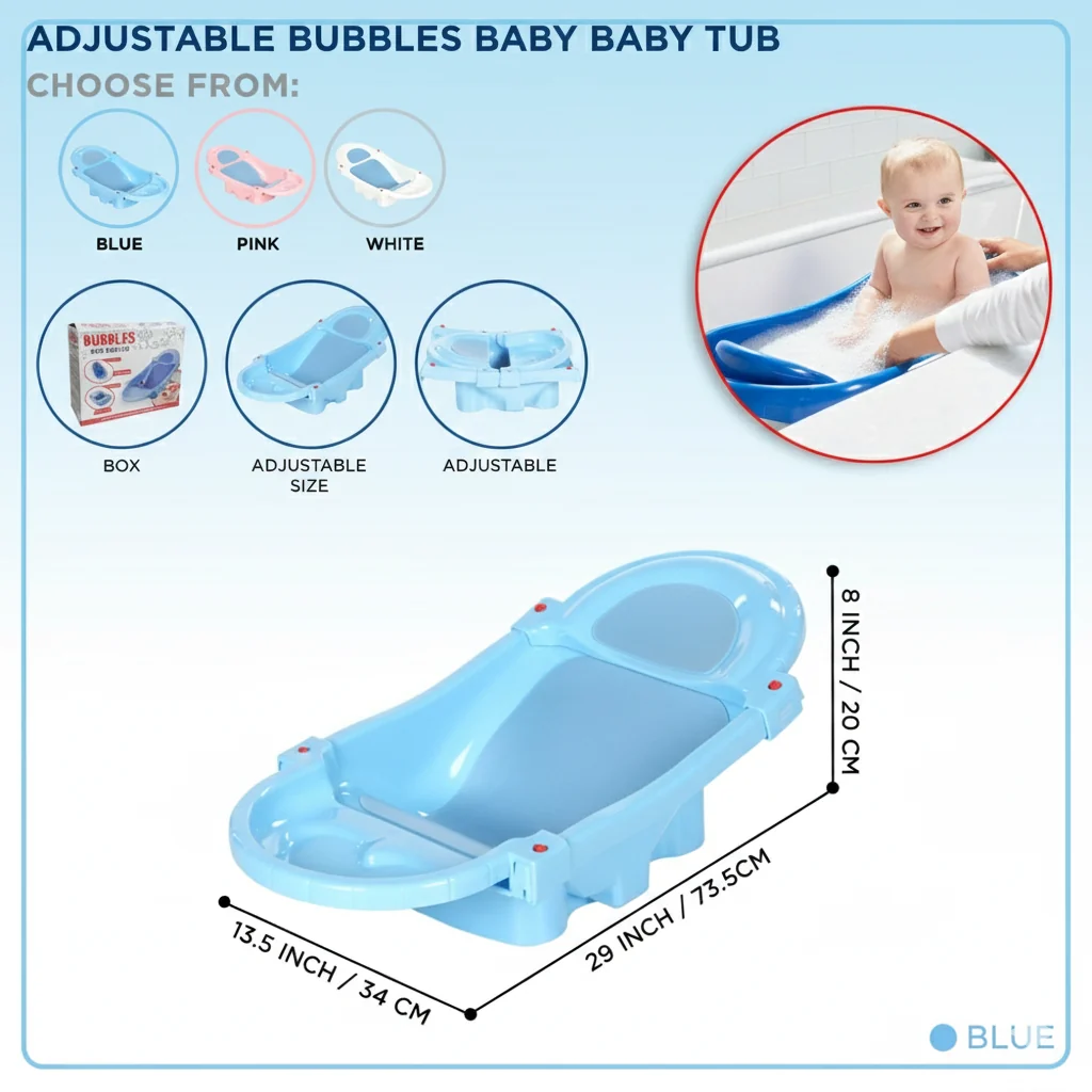 Bubbles Baby Bath Tub | Adjustable Multifunctional Baby Bathtub with Drain Valve & Non-Slip Pad - Image 3