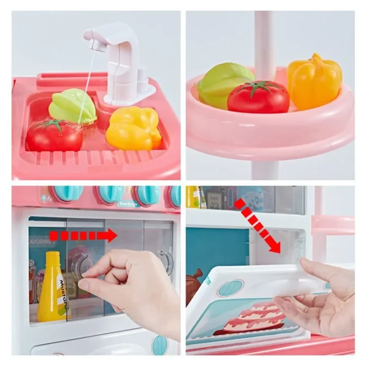 65 PCS Spraying Mist Kitchen Playset | Deluxe Electronic Simulation Cooking Toy with Realistic Steam, Water Sink, Lights & Music for Kids (Ages 3+) - Image 3