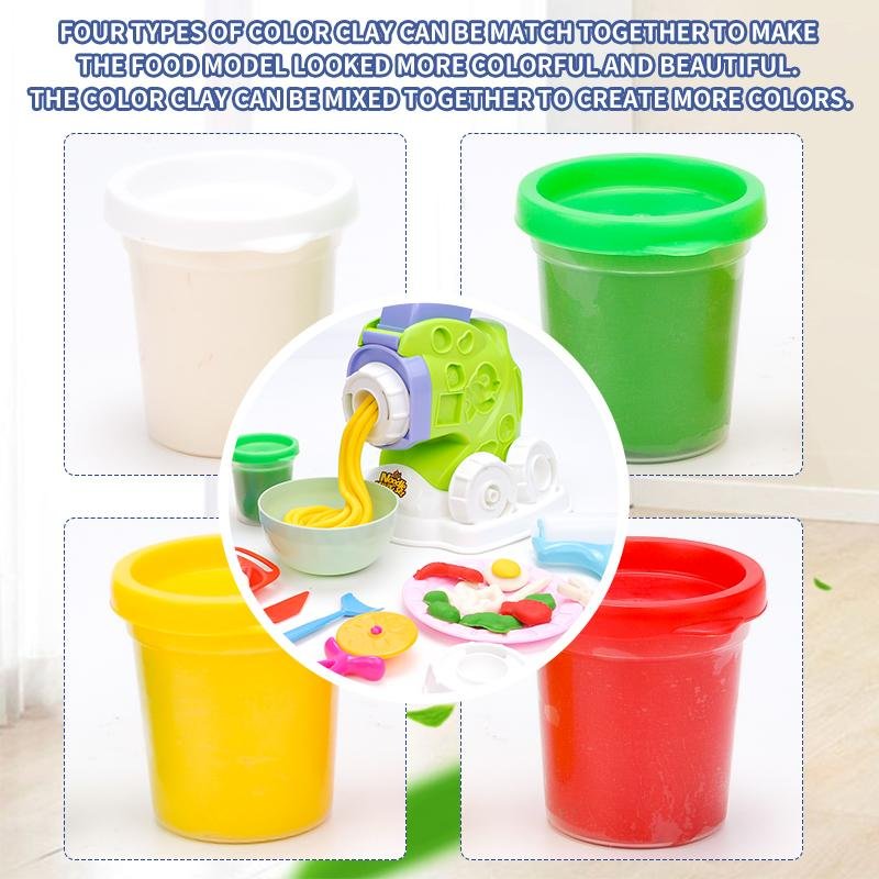 Color Clay DIY Noodle Making Set – Kids Kitchen Creations Play Dough Machine with Extruder, Molds & Accessories - Image 4