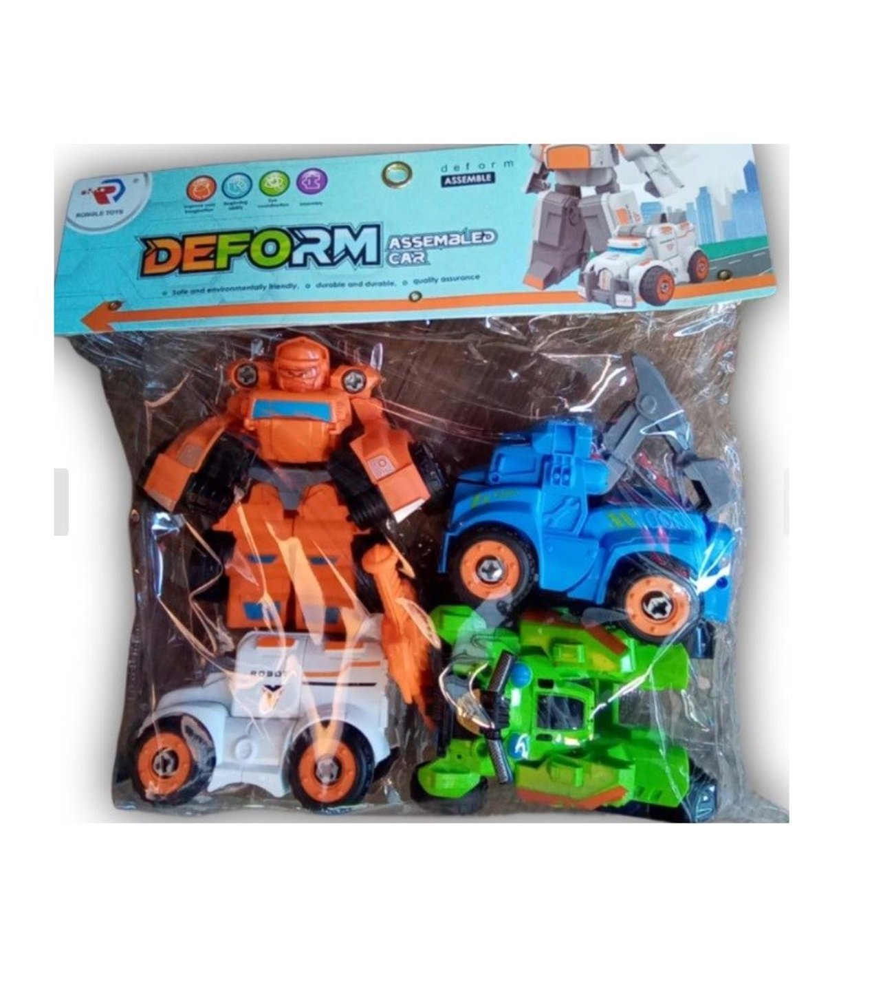 Deform Assembled Car Toy Set – 4-in-1 Transforming Robot Vehicles and Construction Truck Action Figures