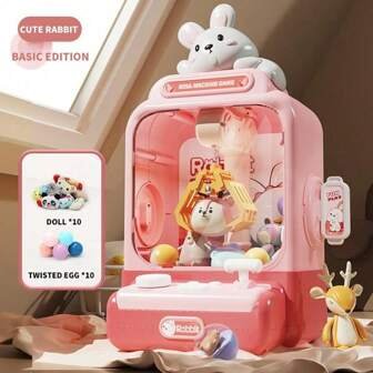 Cute Rabbit Claw Machine Toy – Mini Arcade Catcher Game with 10 Dolls, 10 Twisted Eggs, Lights, and Sound Effects for Kids - Image 2