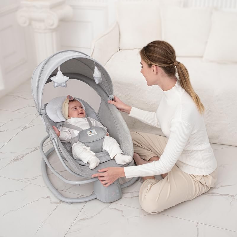 Baby Rocker Bouncer Seat with Canopy & Safety Harness | Infant Rocking Chair with Padded Seat, Adjustable Sun Canopy, Hanging Toys & Stable Base - Image 4