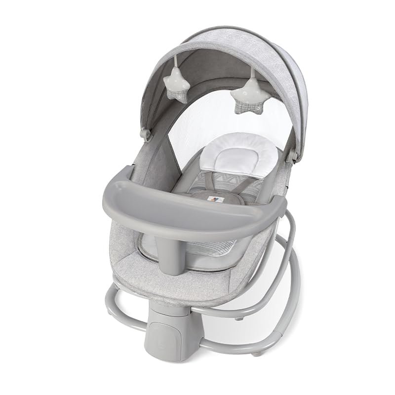 Baby Rocker Bouncer Seat with Canopy & Safety Harness | Infant Rocking Chair with Padded Seat, Adjustable Sun Canopy, Hanging Toys & Stable Base