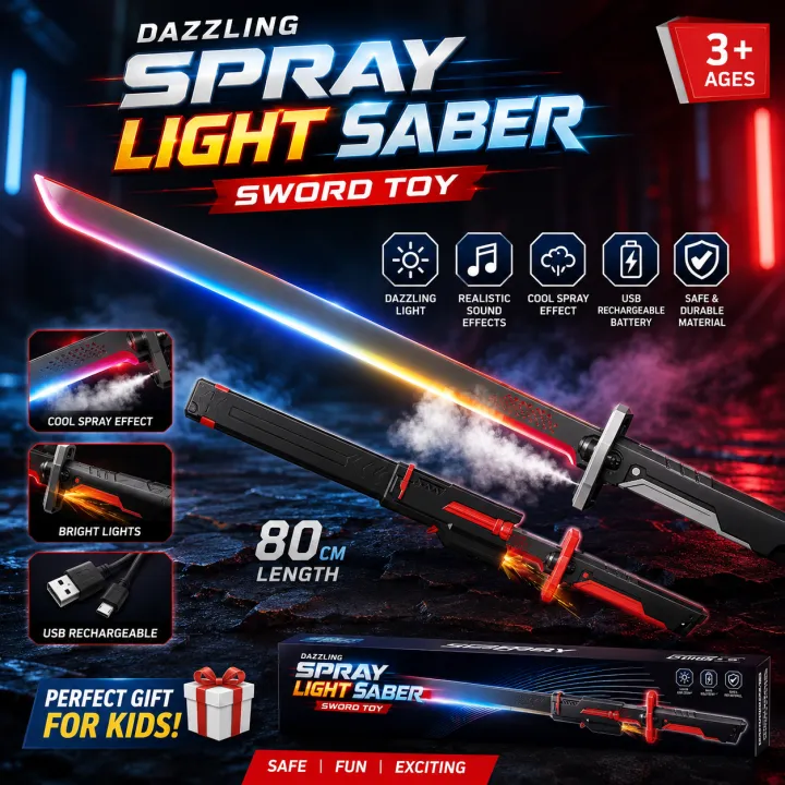 Sword Dazzling Spray Electronic Lightsaber Toy – 80CM Sci-Fi Katana with Dazzling LED Lights, Fighting Sound Effects, Water Spray Mist & Rechargeable Battery for Cosplay & Roleplay - Image 2