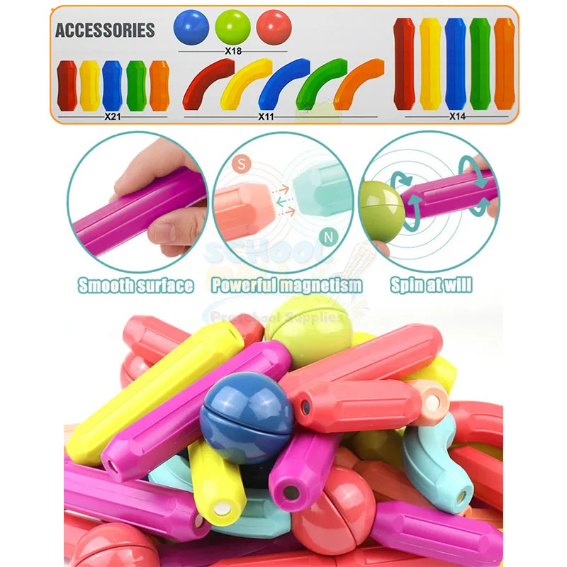 64 Pcs Magnetic Building Blocks Construction Set for Kids – Educational Magnetic Tiles & Sticks STEM Learning Toy, Creative Building Kit for Boys & Girls Ages 3+ - Image 4