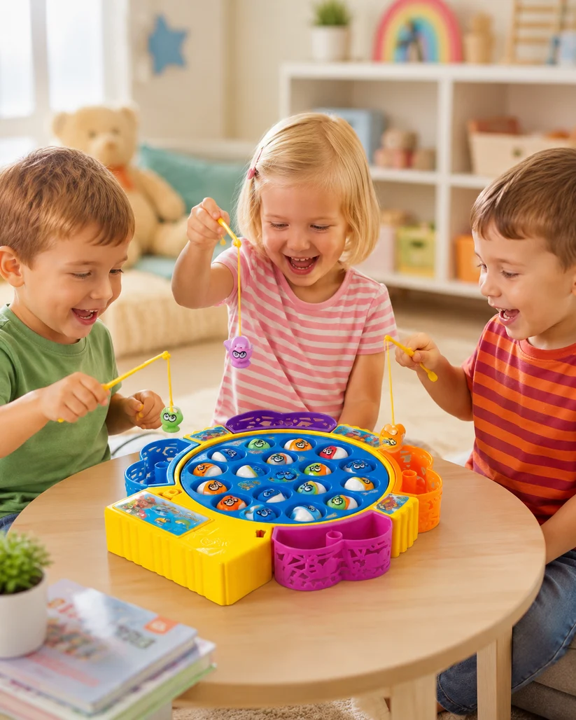 Electric Music Fishing Game Toy Set | Rotating Multi-Player Catching Fish Board Game with 15 Fish, 4 Rods & Sound Effects for Kids (Ages 3+) - Image 2