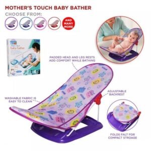 Mother’s Touch Baby Bather | Adjustable Foldable Baby Bath Seat with Padded Head & Leg Support