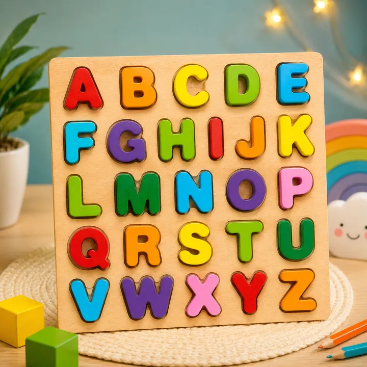 Wooden Alphabet ABC Peg Puzzle Board – Colorful Montessori Learning Educational Toy with Chunky Letters - Image 2