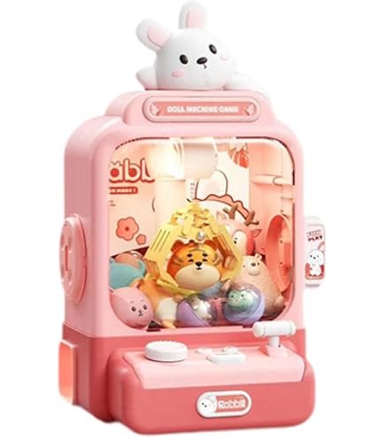 Cute Rabbit Claw Machine Toy – Mini Arcade Catcher Game with 10 Dolls, 10 Twisted Eggs, Lights, and Sound Effects for Kids