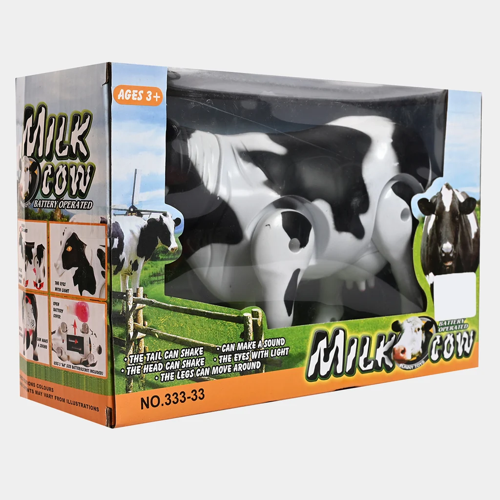 Battery Operated Walking Cow Toy for Kids – Interactive Moving Milk Cow with Shaking Head & Tail, Sound, Light-Up Eyes & Moving Legs | Ages 3+