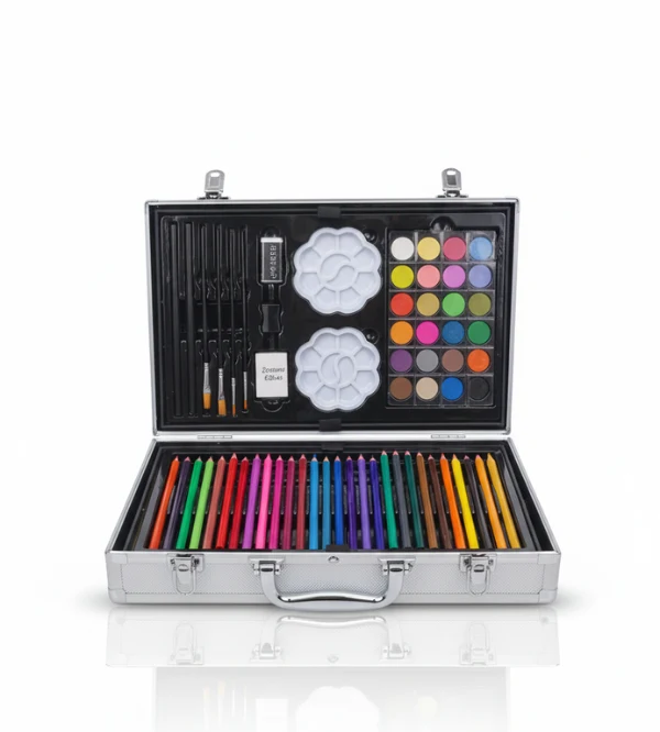 Minecraft Theme 138-Piece Art Set for Kids – Premium Aluminum Case Drawing Kit with Colored Pencils, Watercolors, and Painting Tools - Image 2