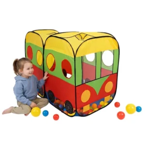 Pop-Up Bus House Tent – Kids Play Ball Pit & Driving Bus Playhouse with Instant Setup and Durable Fabric for Indoor & Outdoor Fun