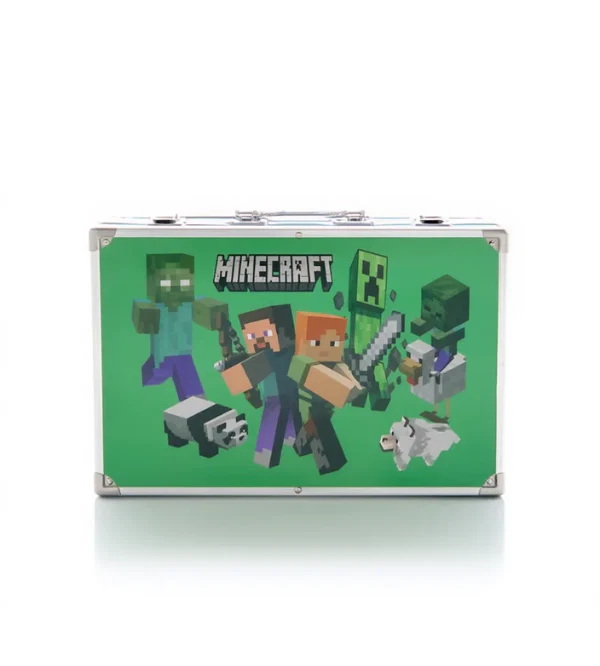 Minecraft Theme 138-Piece Art Set for Kids – Premium Aluminum Case Drawing Kit with Colored Pencils, Watercolors, and Painting Tools