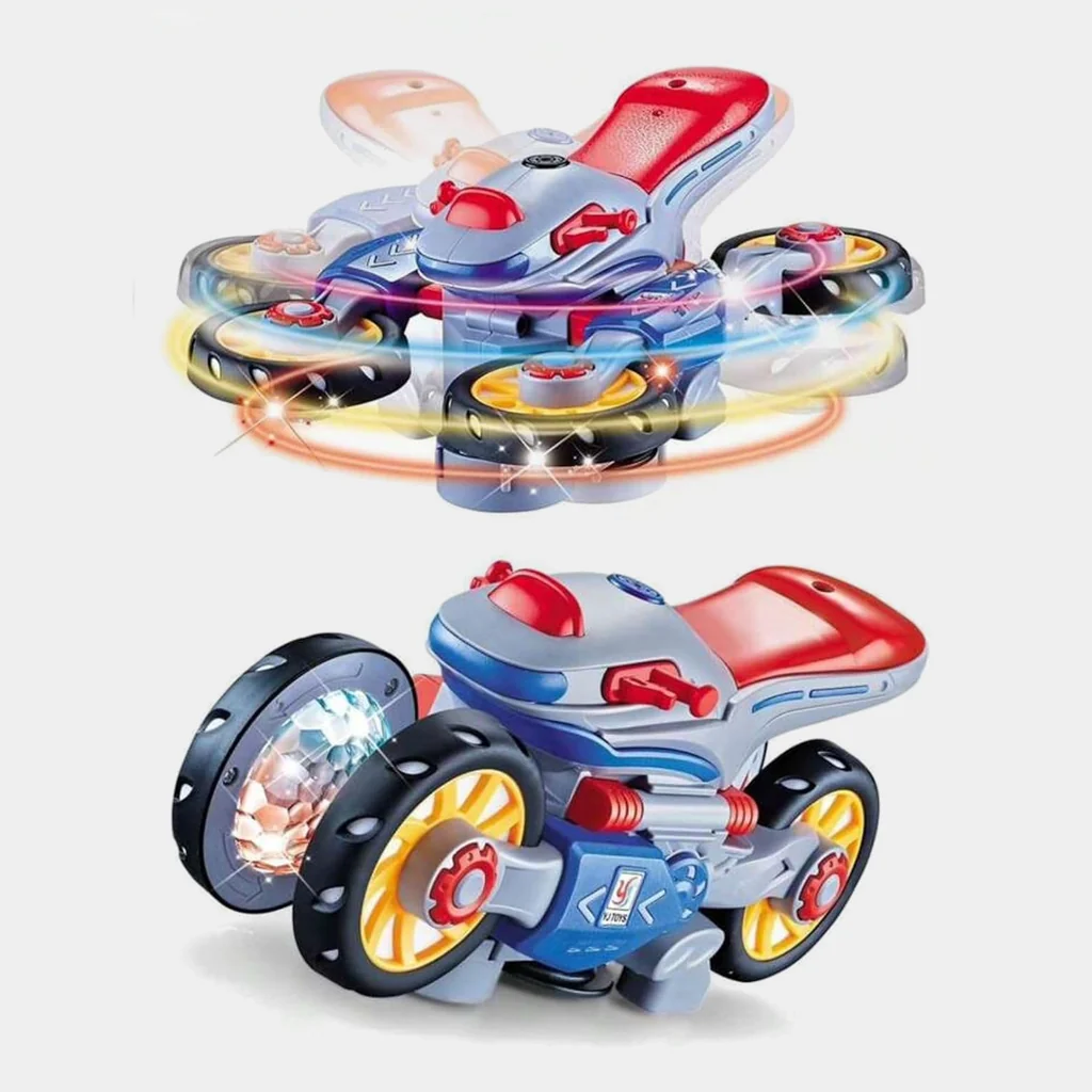 360° Rotating Stunt Motor Bike Toy for Kids – Electric Universal Wheel Motorcycle with LED Lights, Music & 360° Rotation