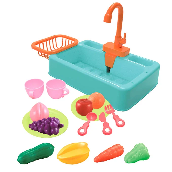 Electric Play Kitchen Sink Toy – Automatic Water Pumping & Recycling Play Sink with Play Food, Dishes & Faucet - Image 3
