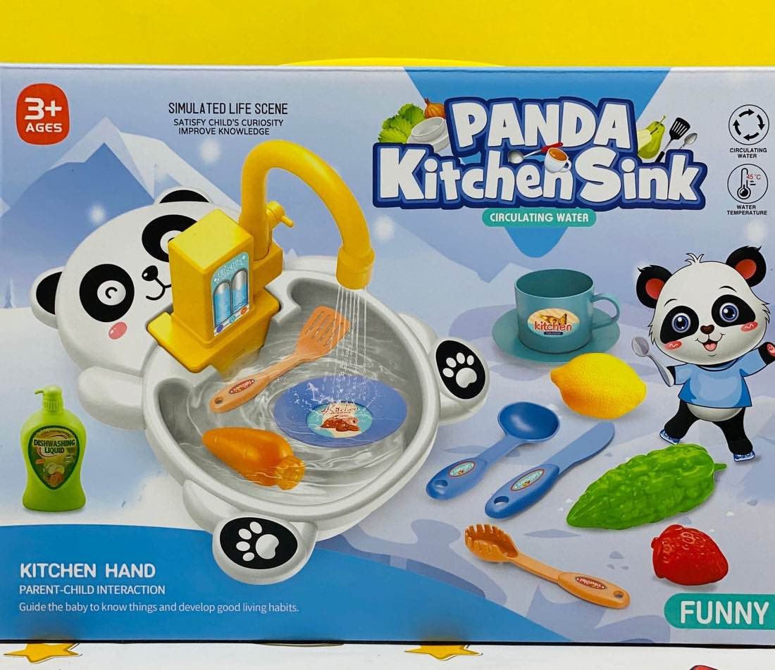 Panda Kitchen Sink Toy Set | Kids Electric Circulating Water Play Sink with Play Dishes, Utensils & Pretend Play Food (Ages 3+) - Image 2