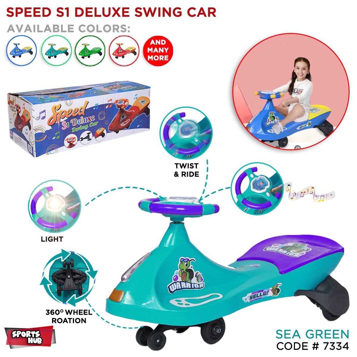 Speed S1 Deluxe Swing Car for Kids | 360° Twist & Ride Wiggle Car with Light & Sound - Image 4