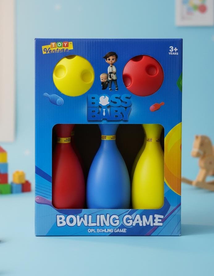Toy Venture Boss Baby Bowling Game for Kids – 6 Colorful Pins & 2 Finger