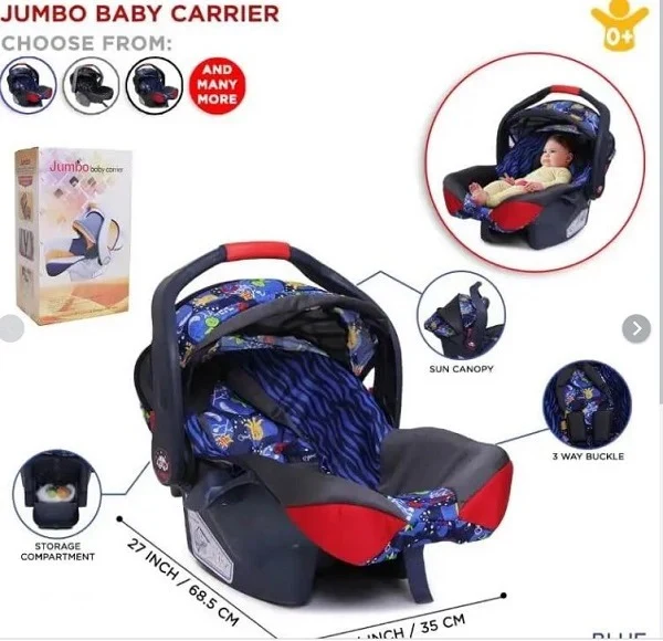 Multi-Function Baby Carry Cot & Infant Car Seat with Sun Canopy | Portable Newborn Travel Carrier & Soothing Rocker with Fun Blue Print - Image 2