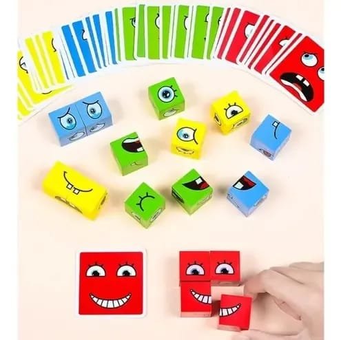 Face Changing Rubik's Cube Game – Interactive Wooden Expression Matching Puzzle with Challenge Cards & Speed Ring Bell - Image 3