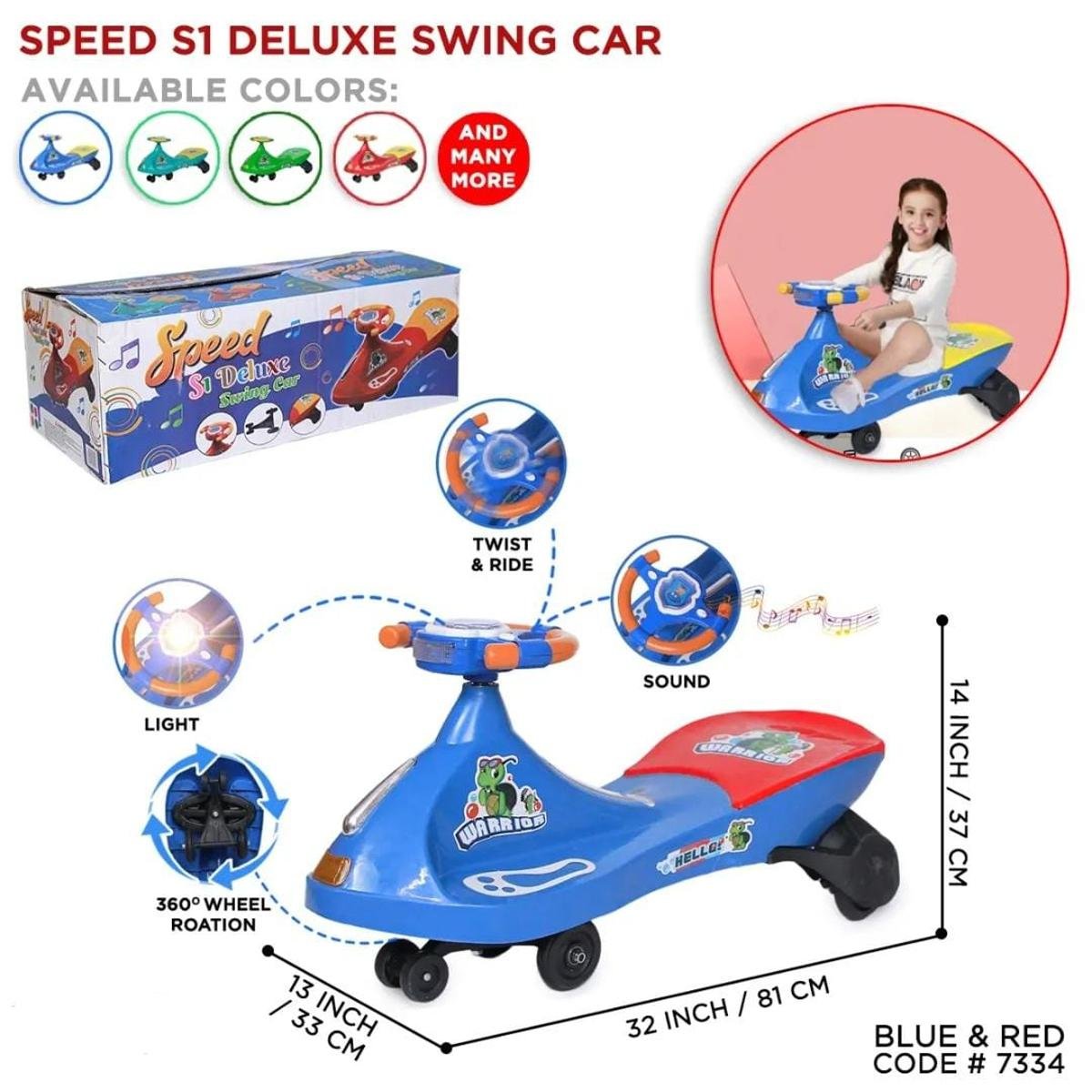 Speed S1 Deluxe Swing Car for Kids | 360° Twist & Ride Wiggle Car with Light & Sound - Image 2