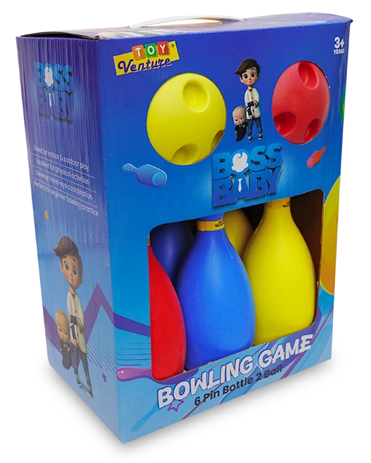 Toy Venture Boss Baby Bowling Game for Kids – 6 Colorful Pins & 2 Finger - Image 2