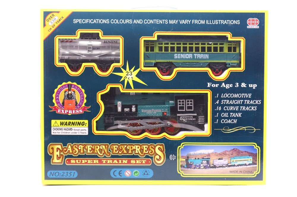 Eastern Express Super Train Set (23 Pcs) with Over 330 cm Track, Locomotive Engine, Oil Tank & Passenger Coach | Classic Electric Railway Toy for Kids