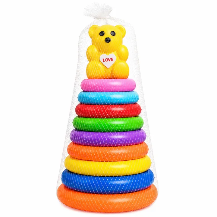Toy House Colorful Stacking Rings Educational Toy – Toddler Stacking Toy with Cute Bear Topper, Ages 12+ Months - Image 2