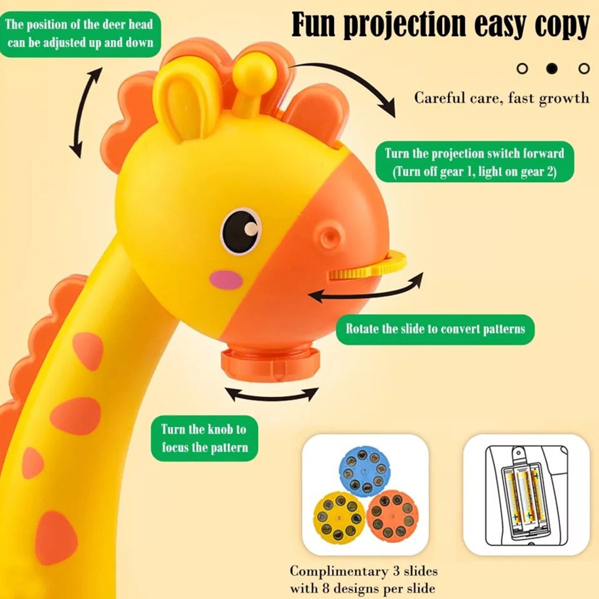 Kids Giraffe Projection Drawing Table & Art Desk Toy with Music, Projector Discs & Color Pens | Educational Painting Projector Toy for Toddlers - Image 4