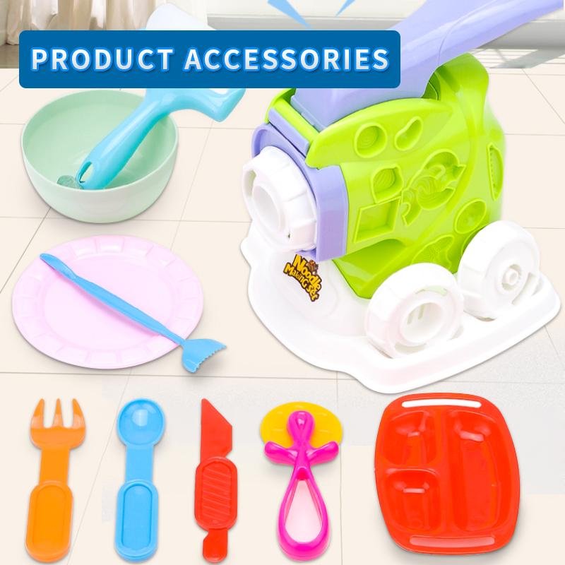 Color Clay DIY Noodle Making Set – Kids Kitchen Creations Play Dough Machine with Extruder, Molds & Accessories - Image 3
