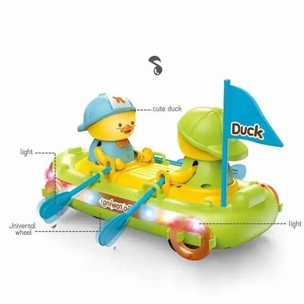 Cute Duck Rowing Boat Toy for Kids | Bump & Go Musical Boat with Lights, Moving Paddles & Universal Wheels | Interactive Toddler Toy - Image 3