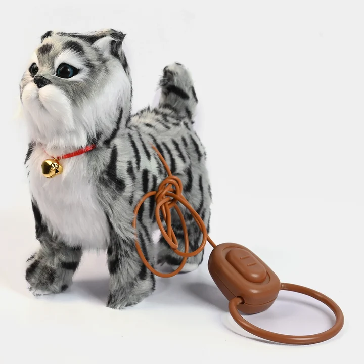 Interactive Electronic Walking Plush Kitty Cat Toy | Realistic Meowing & Moving Stuffed Animal Pet with Leash Control for Kids (Grey Tabby) - Image 2