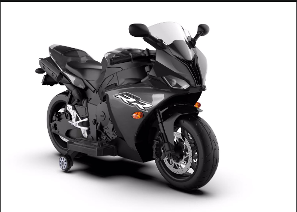 Kids Electric Sports Bike Ride On Motorcycle with Training Wheels, LED Lights & Realistic Design – Black