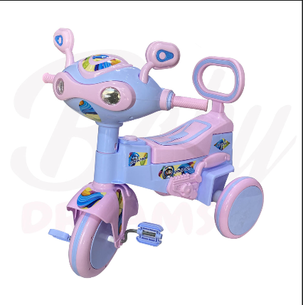 Kids Baby Tricycle with Pedals, Comfortable Seat, Front Basket & Handlebar – Pink & Blue