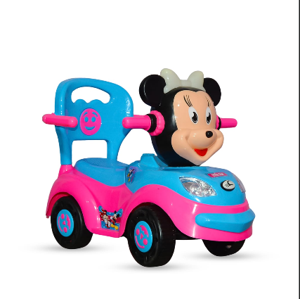 Kids Minnie Mouse Ride-On Push Car with Parent Handle, Steering Wheel & Comfortable Seat – Pink & Blue