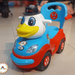Kids Duck Design Ride-On Push Car with Comfortable Seat, Steering Handles & Backrest – Red & Blue