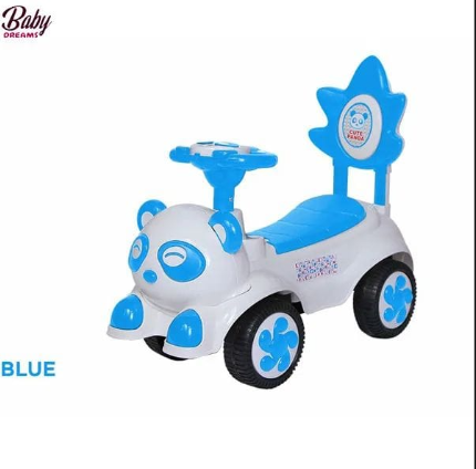 Baby Dreams Kids Panda Ride-On Car with Steering Wheel, Comfortable Seat & Backrest – Blue & White